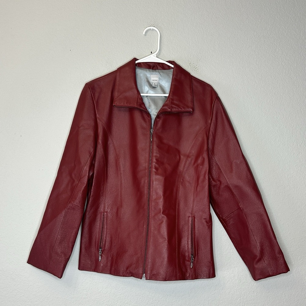 Vintage 90s Wilsons Leather Maxima Jacket Womens L Red Genuine Leather Zip Moto